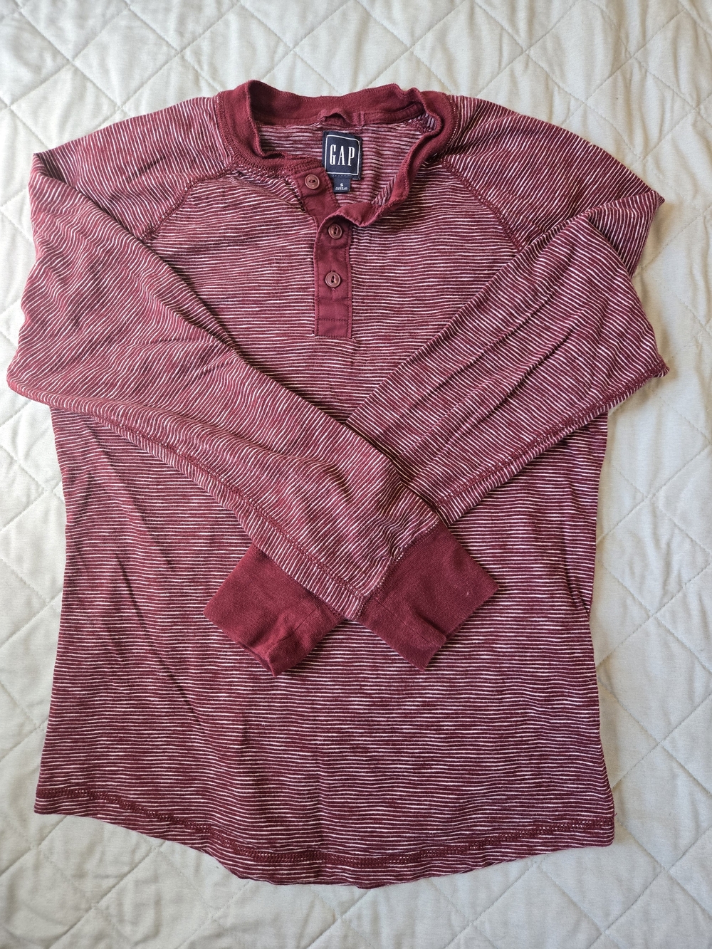 GAP Men's Red Striped Henley Long Sleeve Shirt